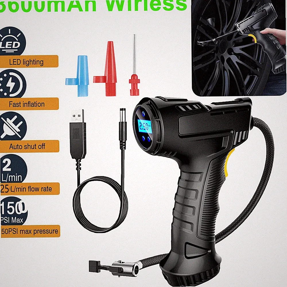 3600mAh Car Tire Air Pump Inflator Air Compressor LED Digital Electric Portable